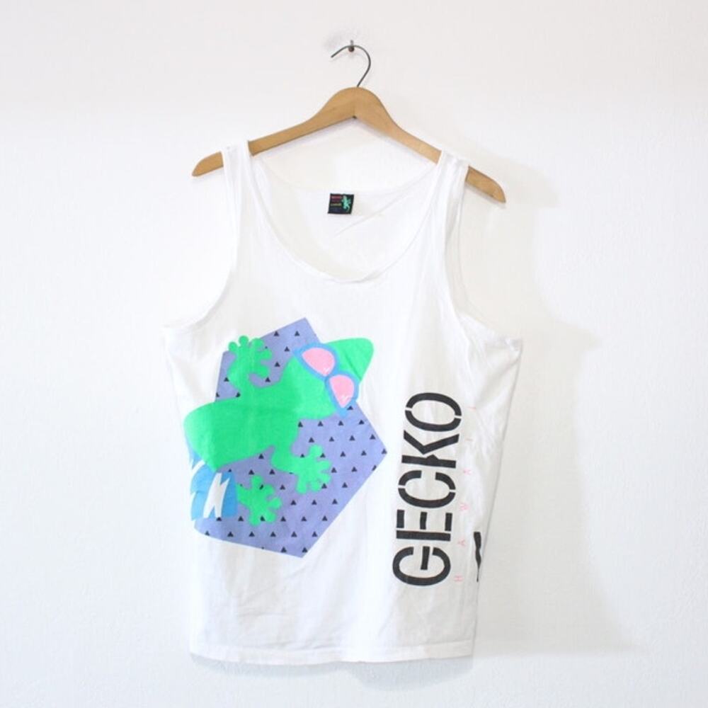 Vintage 80s Original Gecko Hawaii White Tank Top Men’s Large